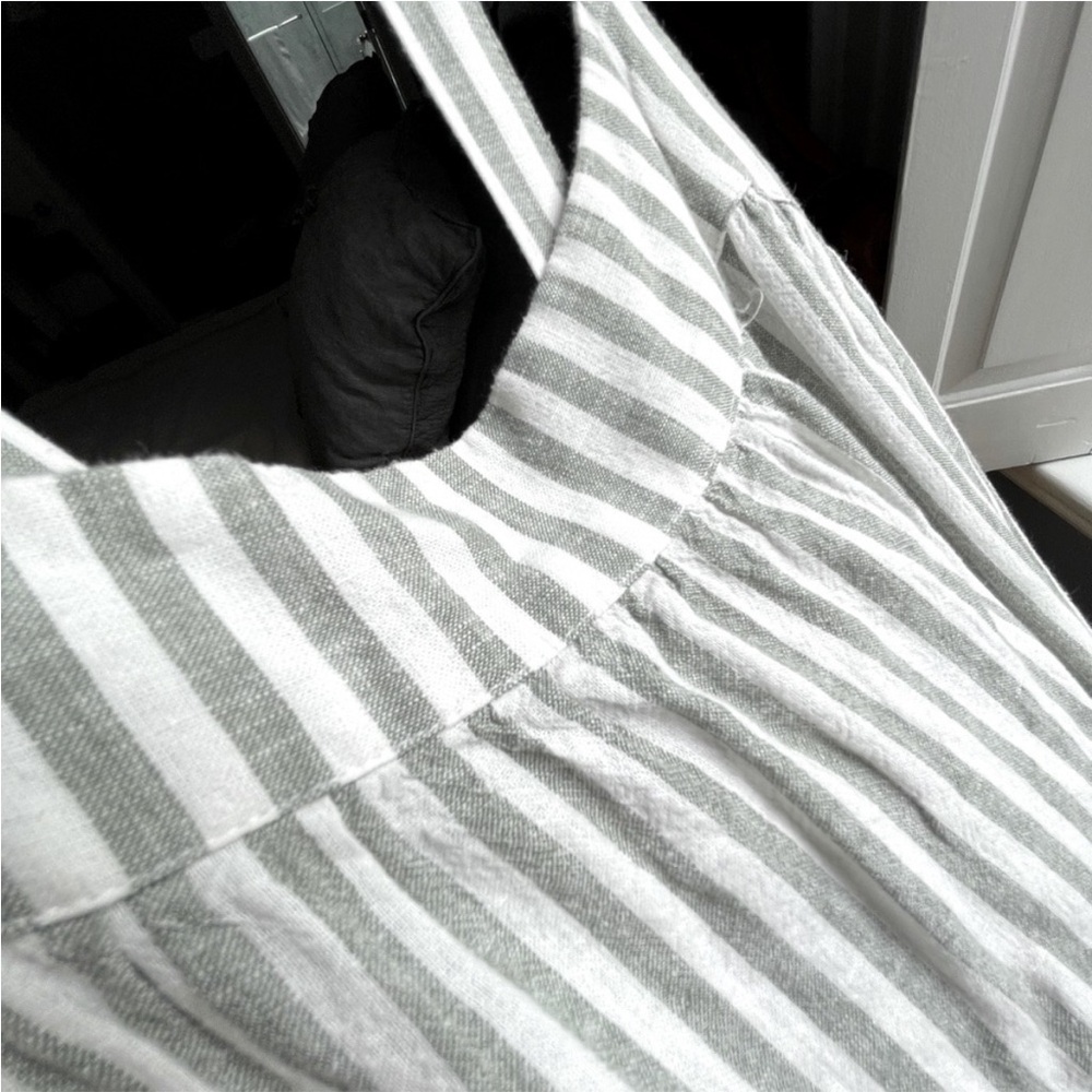 Green and white Striped Linen Maxi Dress
